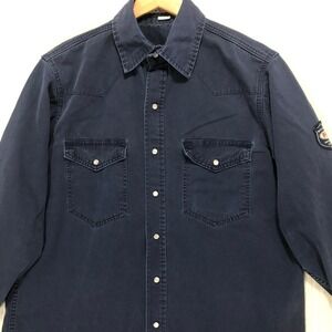BOCOMAL‎ FR Rated Long Sleeve Work Shirt Navy Blue Western Style Size L